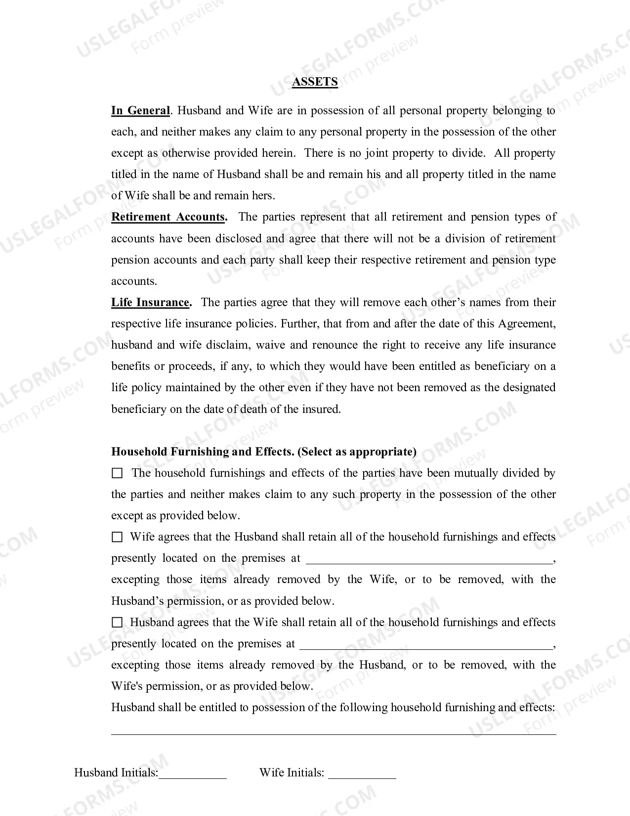 Preview Marital Domestic Separation and Property Settlement Agreement for persons with no Children, no Joint Property, or Debts Effective Immediately