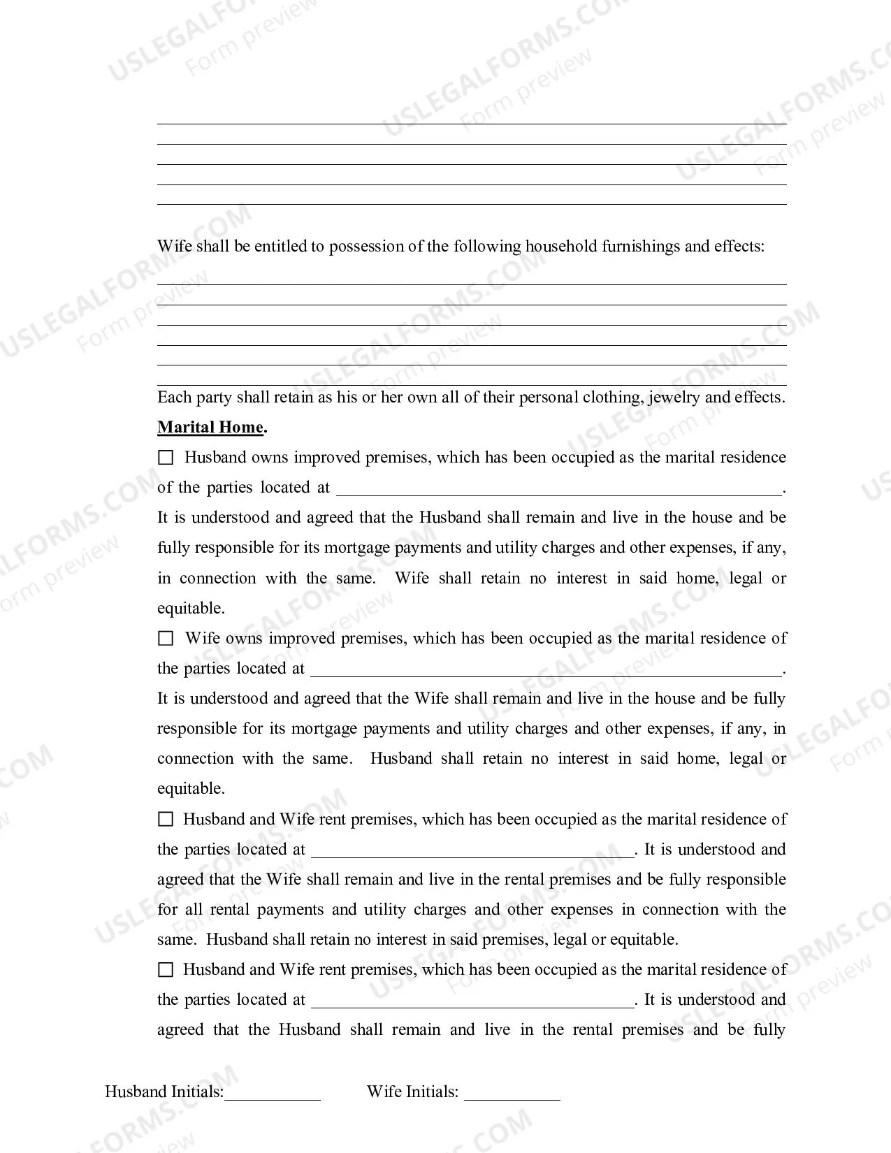 Preview Marital Domestic Separation and Property Settlement Agreement for persons with no Children, no Joint Property, or Debts Effective Immediately