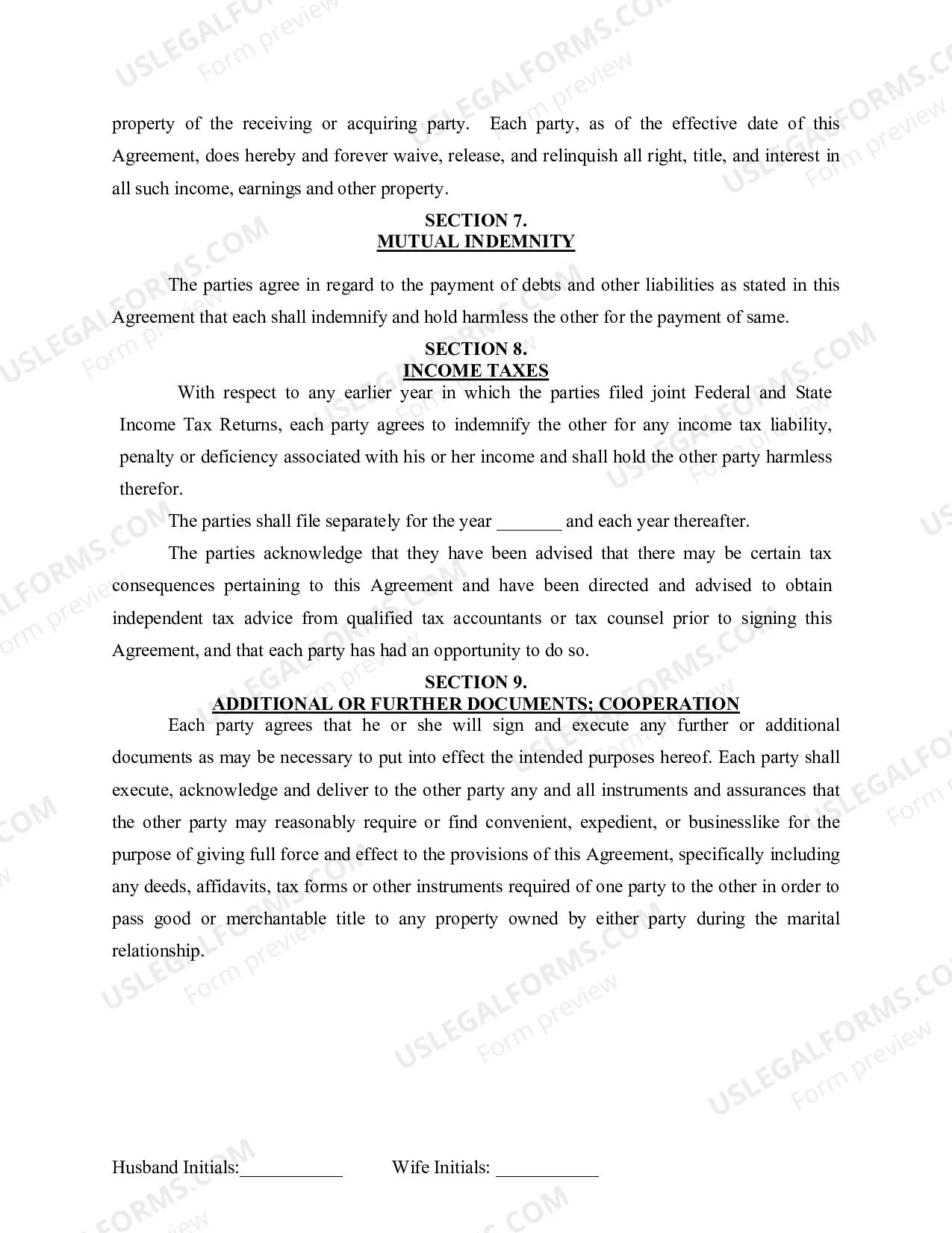Preview Marital Domestic Separation and Property Settlement Agreement for persons with no Children, no Joint Property, or Debts Effective Immediately