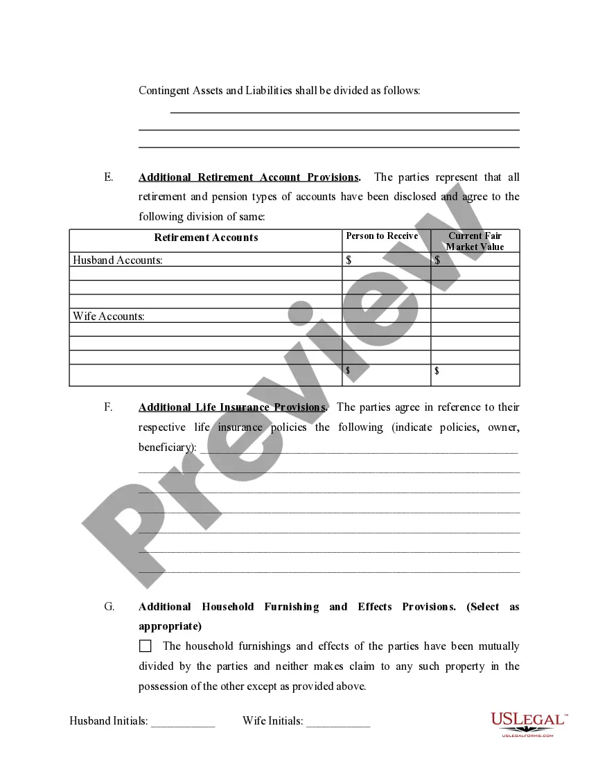 Preview Marital Domestic Separation and Property Settlement Agreement no Children parties may have Joint Property or Debts Effective Immediately