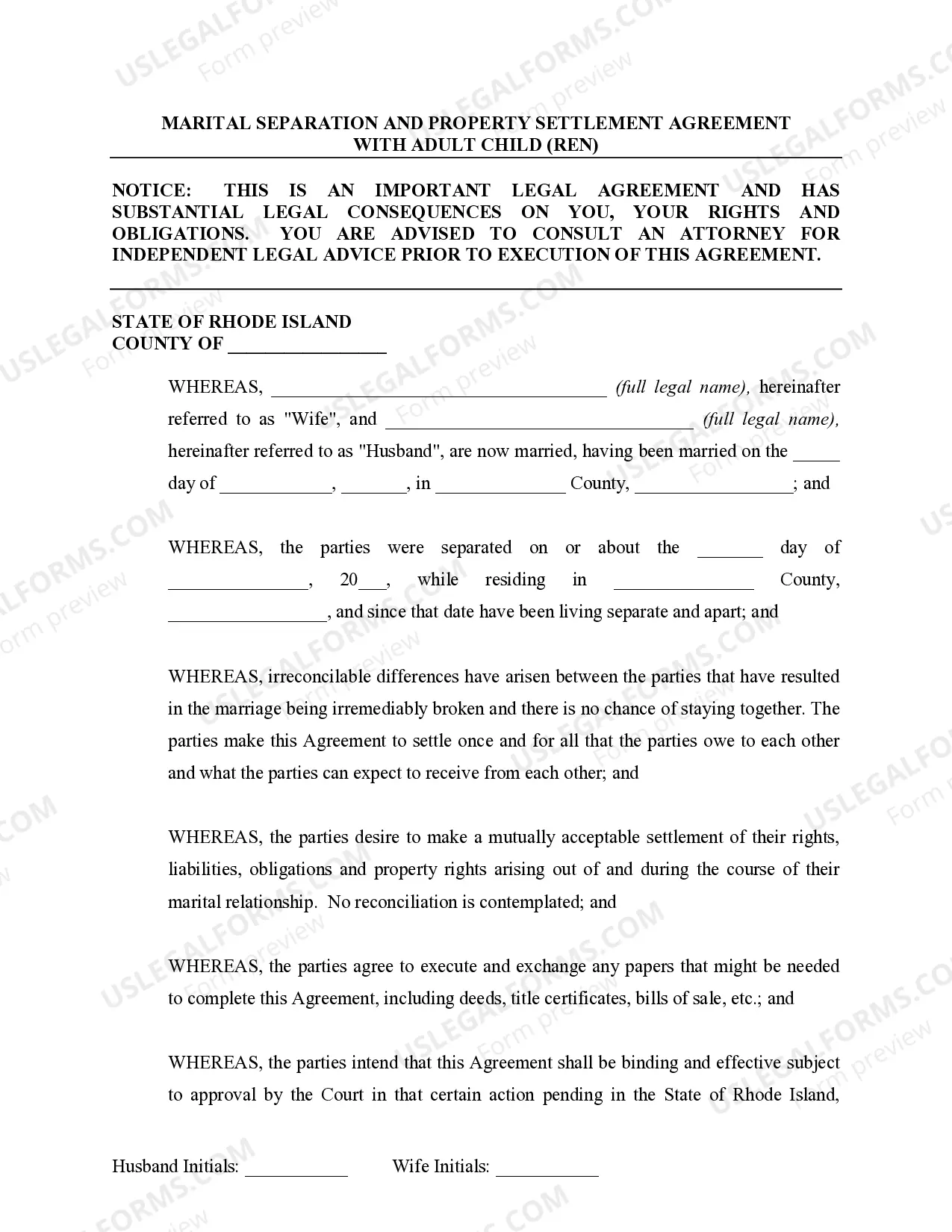 Preview Marital Domestic Separation and Property Settlement Agreement Adult Children Parties May have Joint Property or Debts where Divorce Action Filed