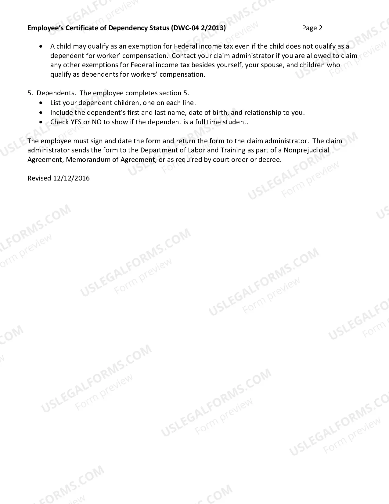 Preview Employee Certificate of Dependency for Workers' Compensation