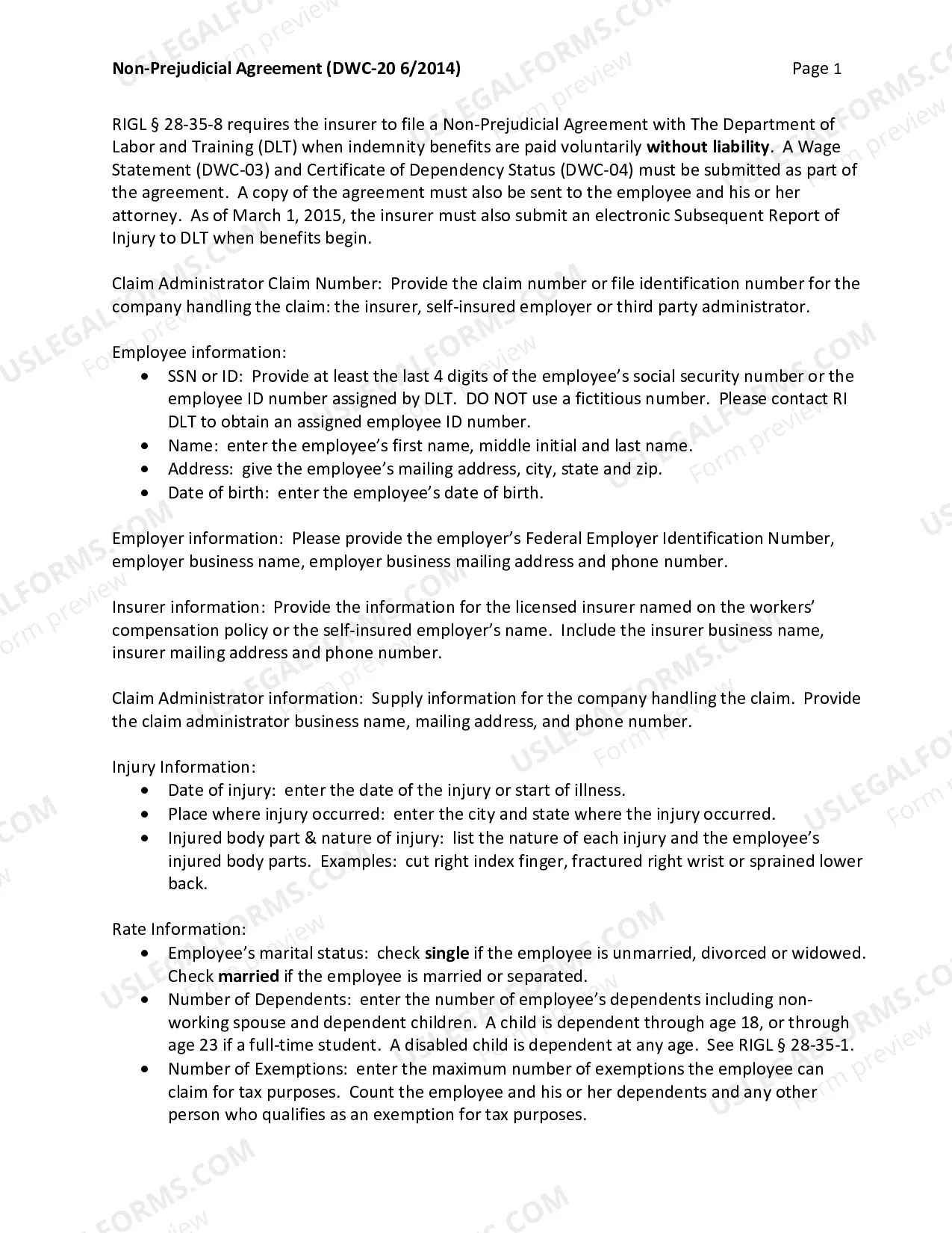 Preview Non Prejudicial Agreement for Workers' Compensation