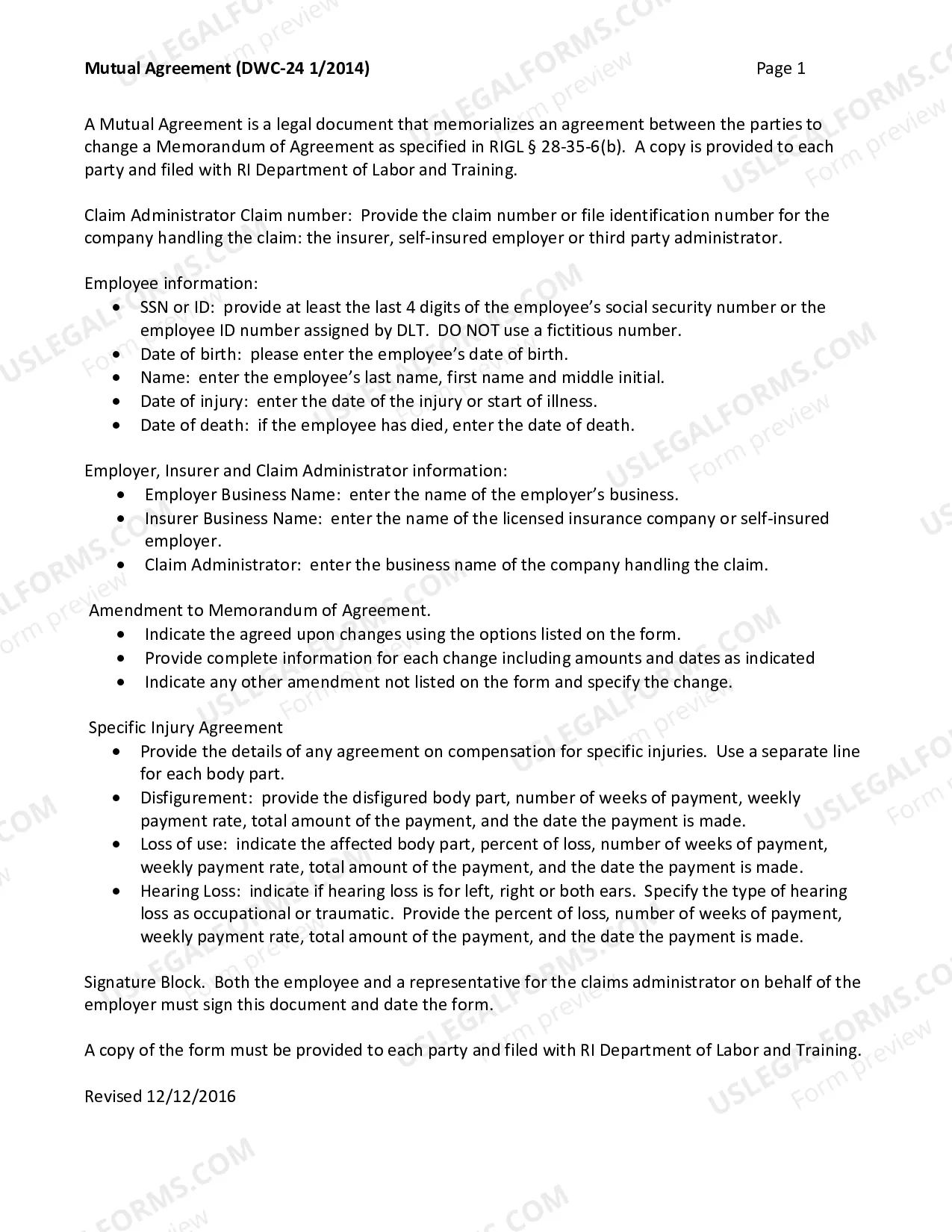 Preview Mutual Agreement for Workers' Compensation