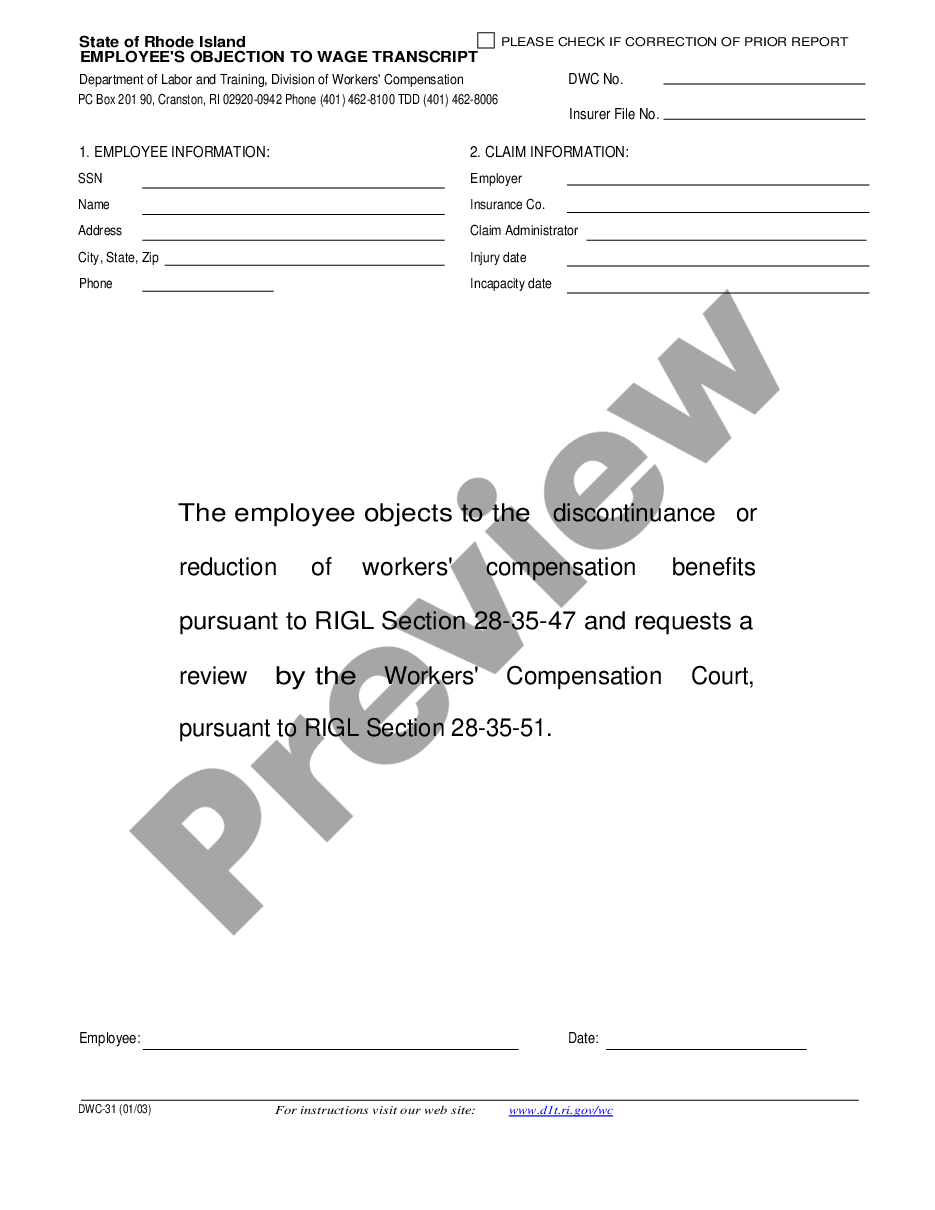 form Objection to Wage Transcript preview