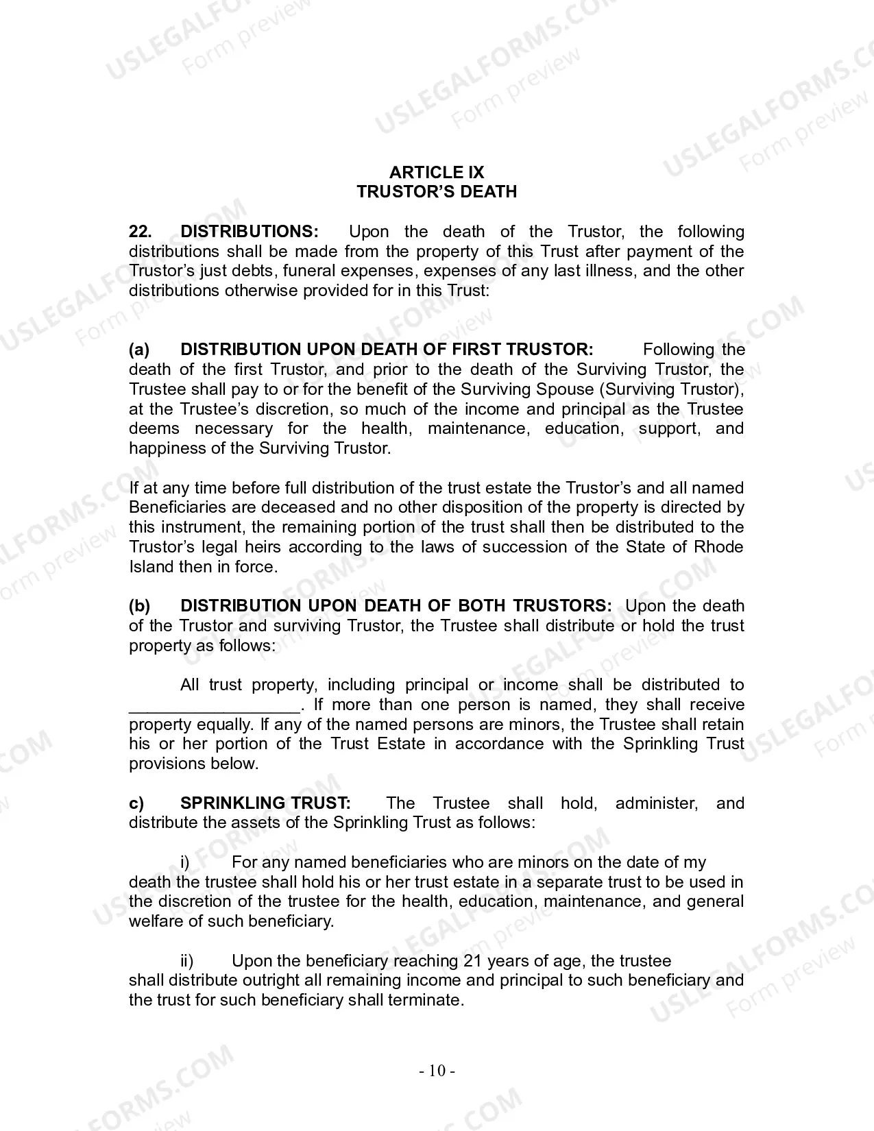 Preview Revocable Living Trust for Husband and Wife with No Children