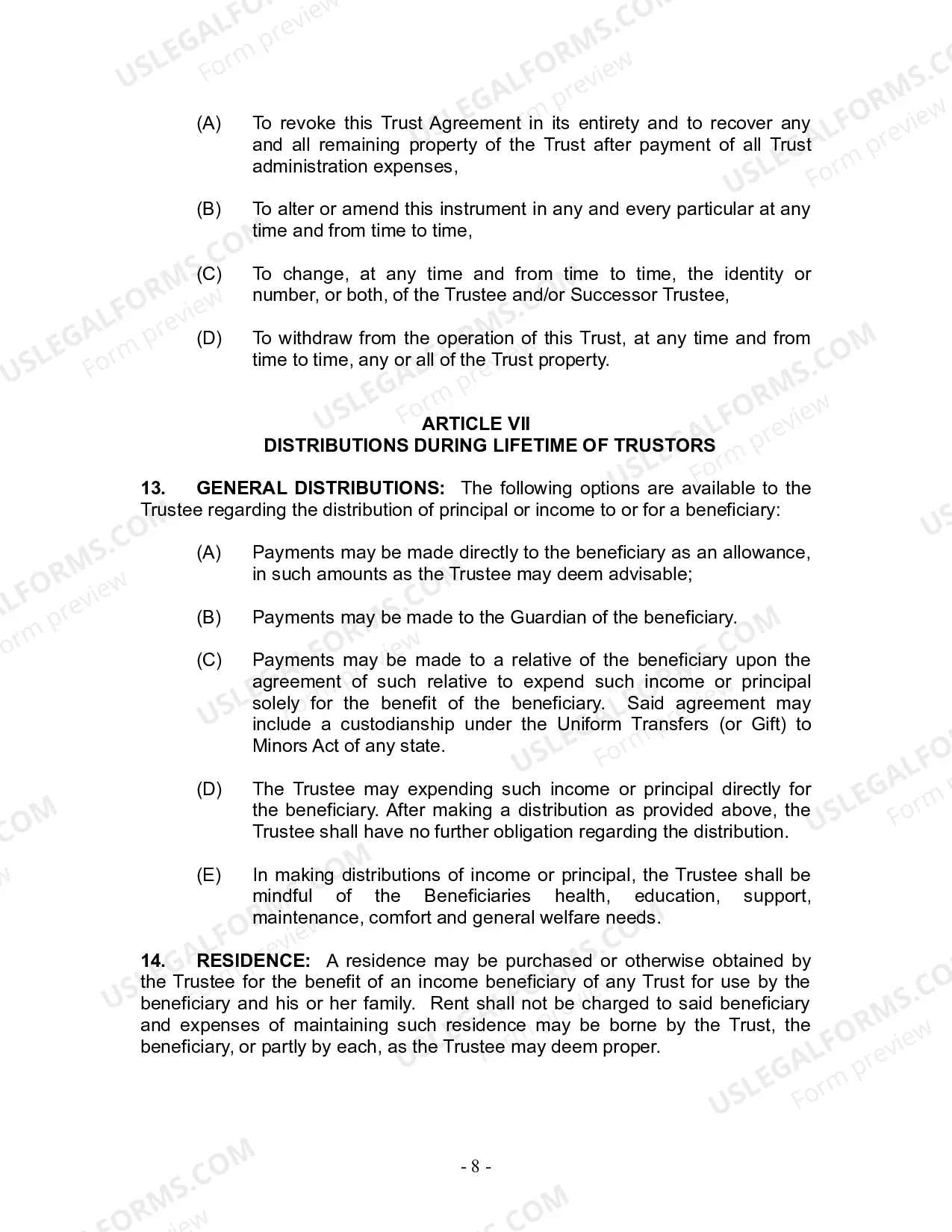 Preview Revocable Living Trust for Husband and Wife with No Children