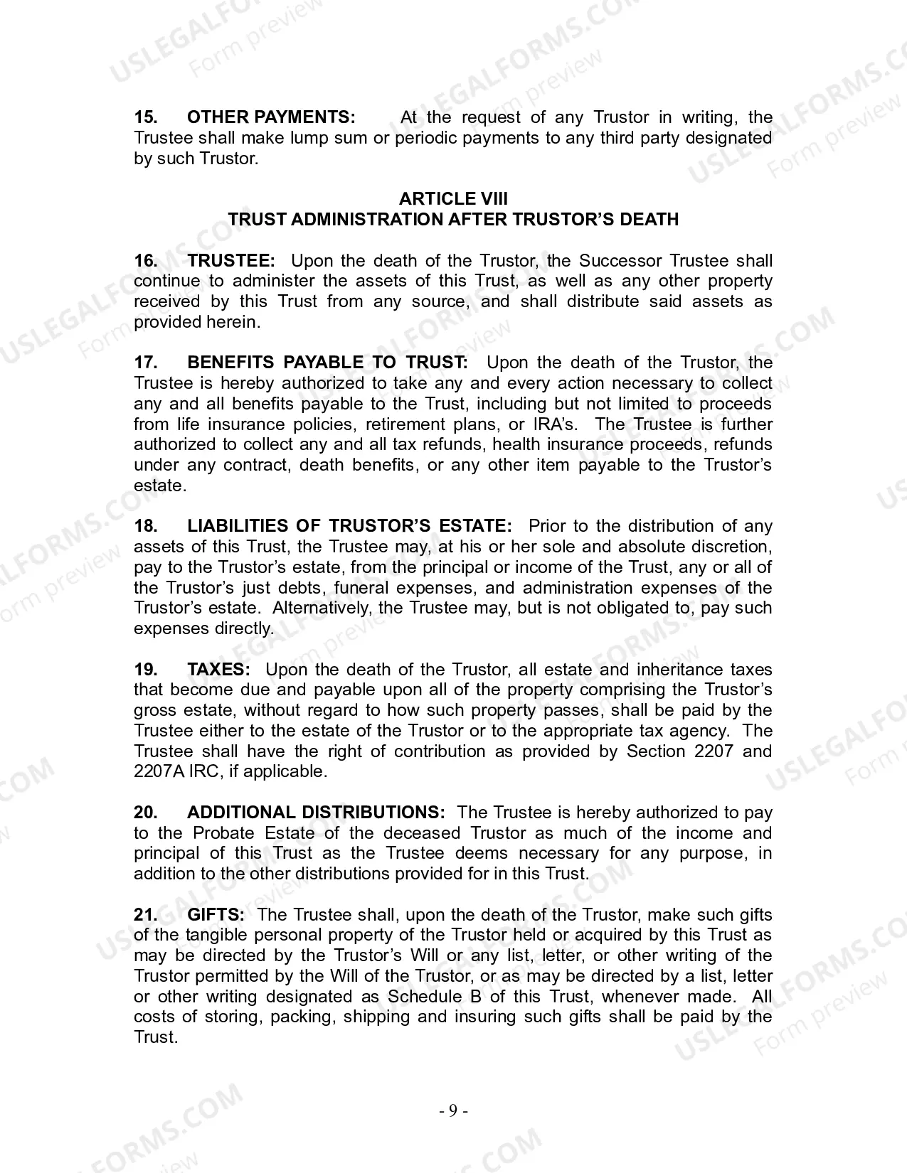 Preview Revocable Living Trust for Husband and Wife with No Children