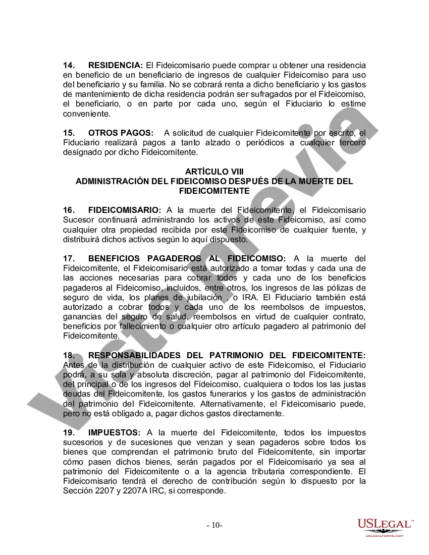 Preview Fideicomiso en Vida para Individuos Solteros, Divorciados o Viudos (o Viudos) sin Hijos
