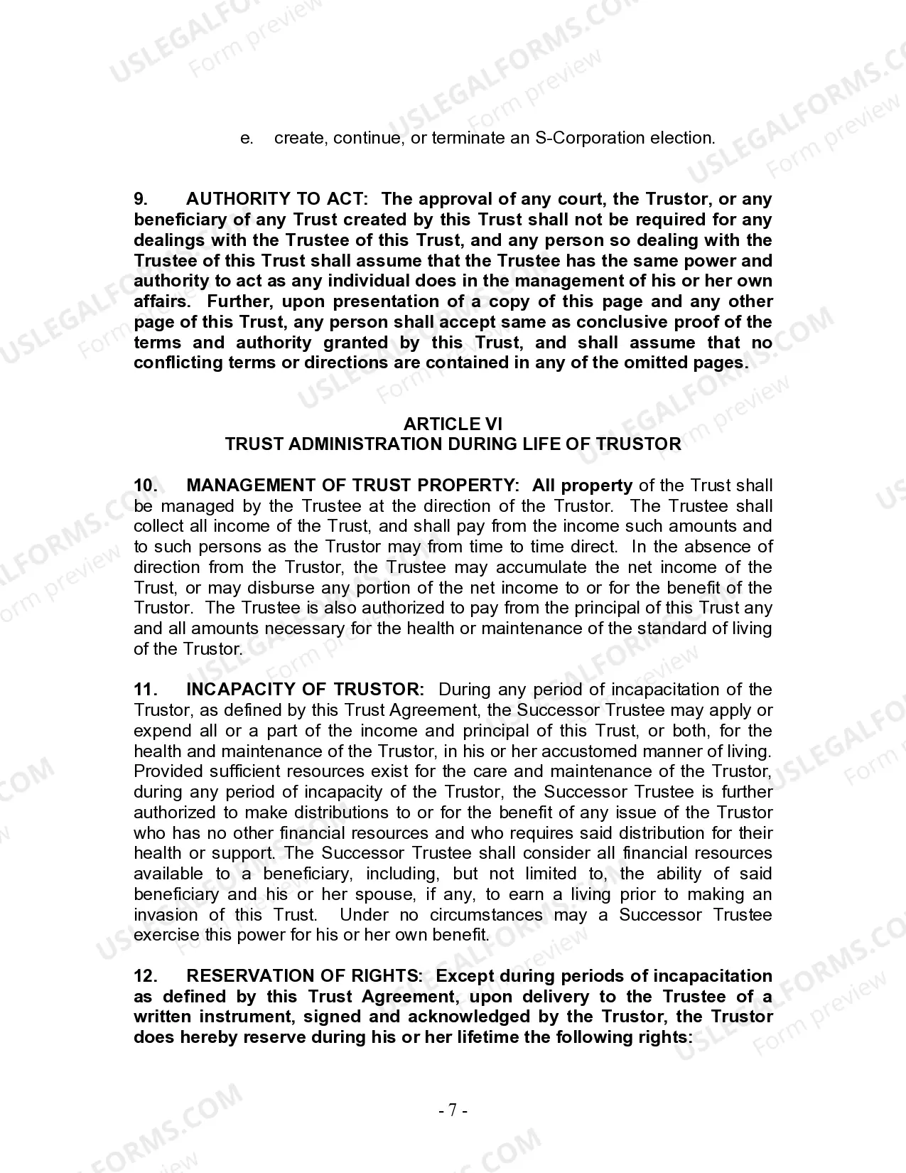 Preview Living Trust for Individual Who is Single, Divorced or Widow (or Widower) with No Children