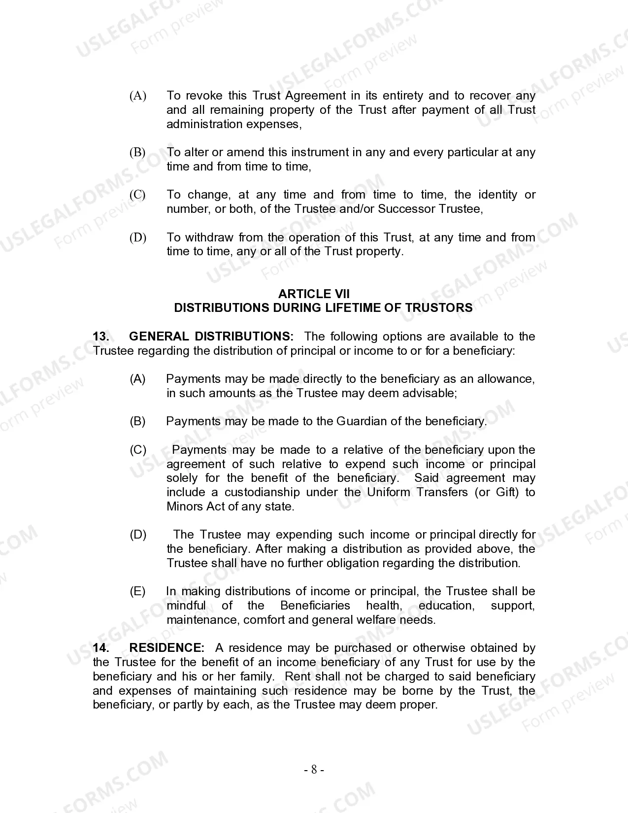 Preview Living Trust for Individual Who is Single, Divorced or Widow (or Widower) with No Children