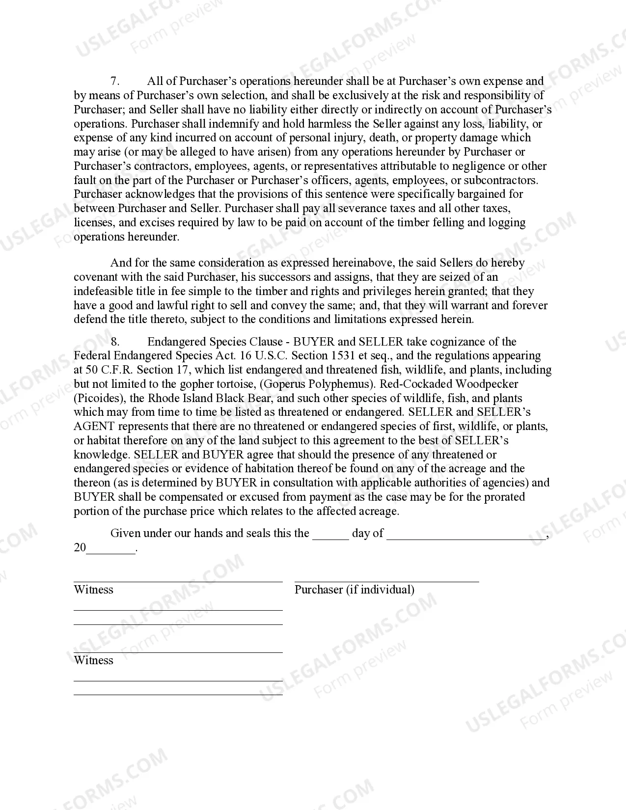 Preview Rhode Island Timber Sale Contract