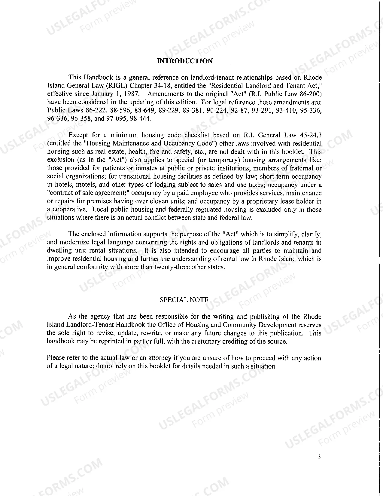 Preview The Rhode Island Landlord-Tenant Handbook