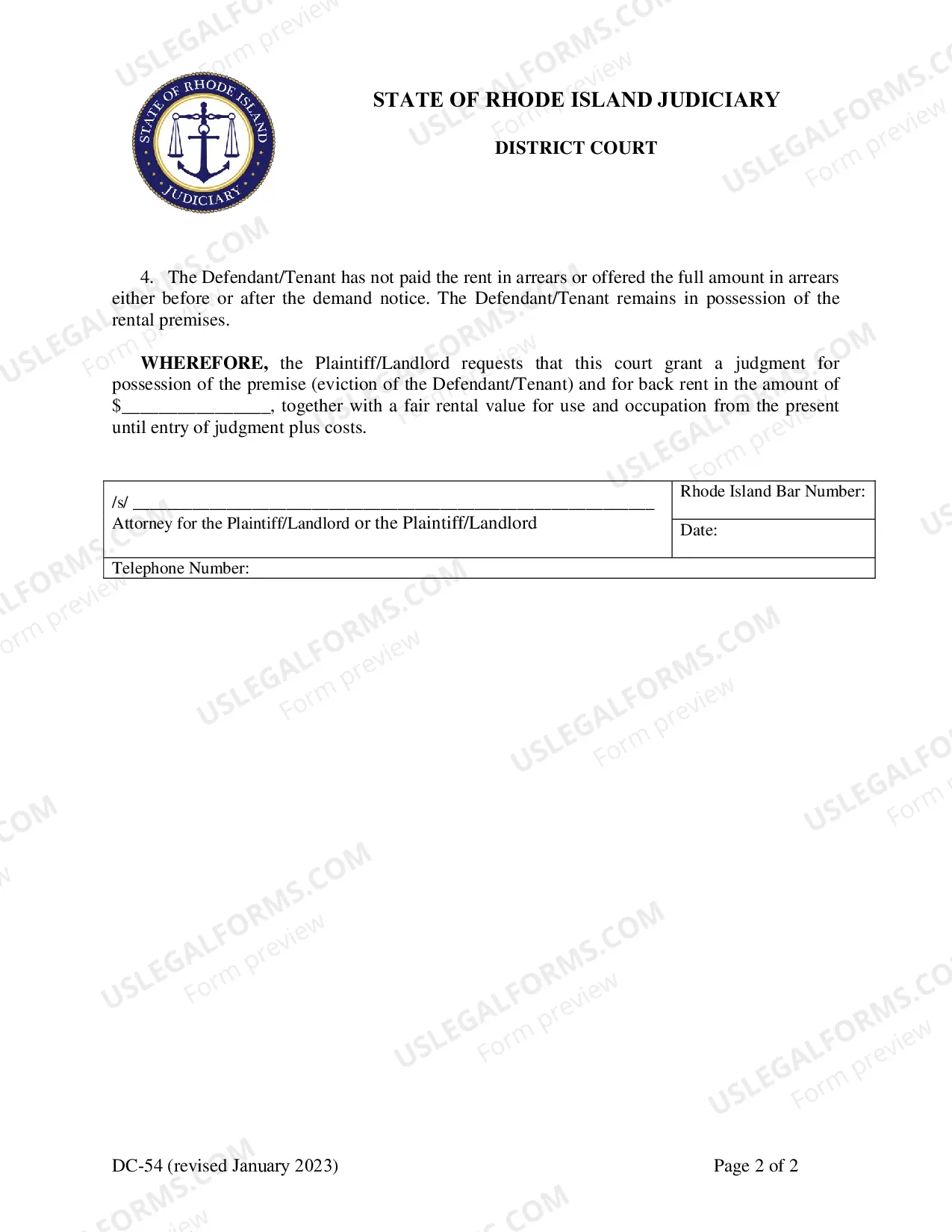 Preview Complaint For Eviction For Non-Payment Of Rent