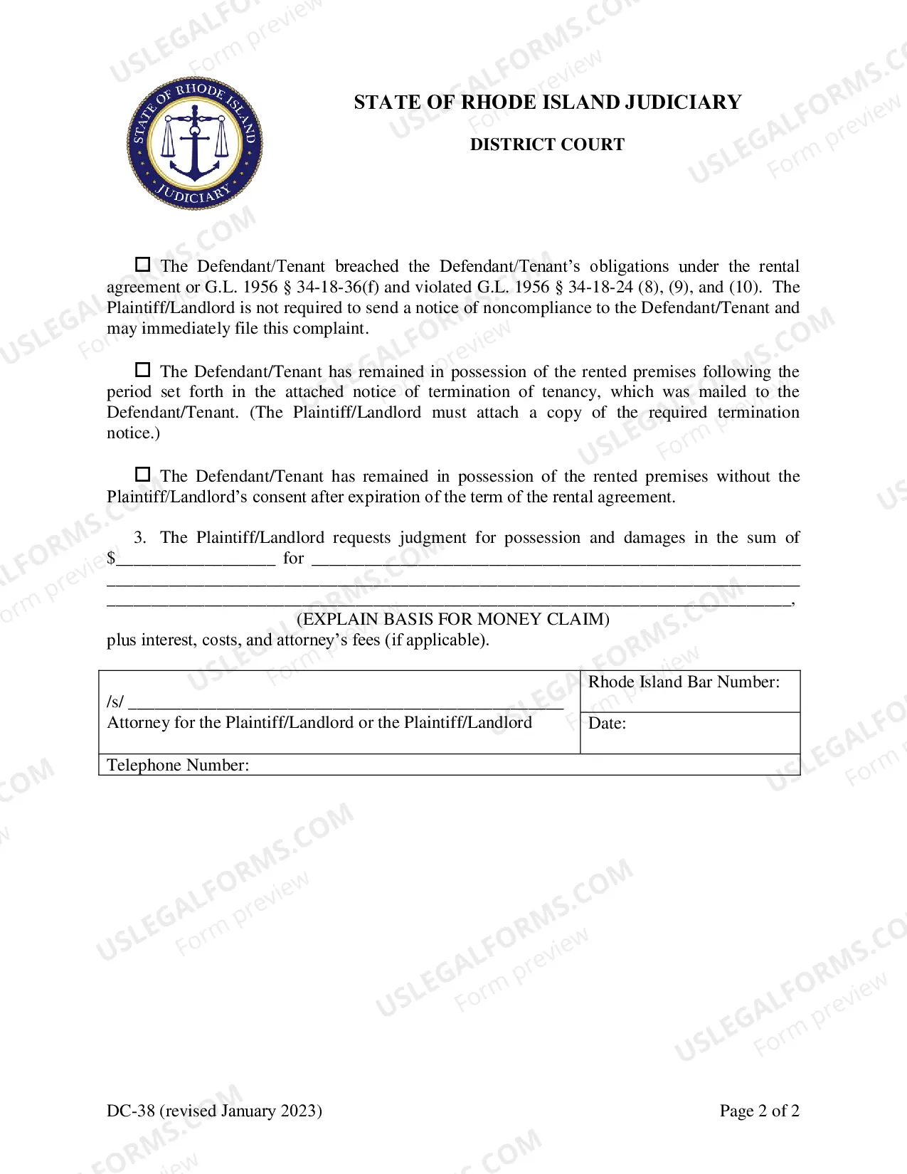 Preview Complaint for Eviction for Reason Other Than Non-payment of Rent