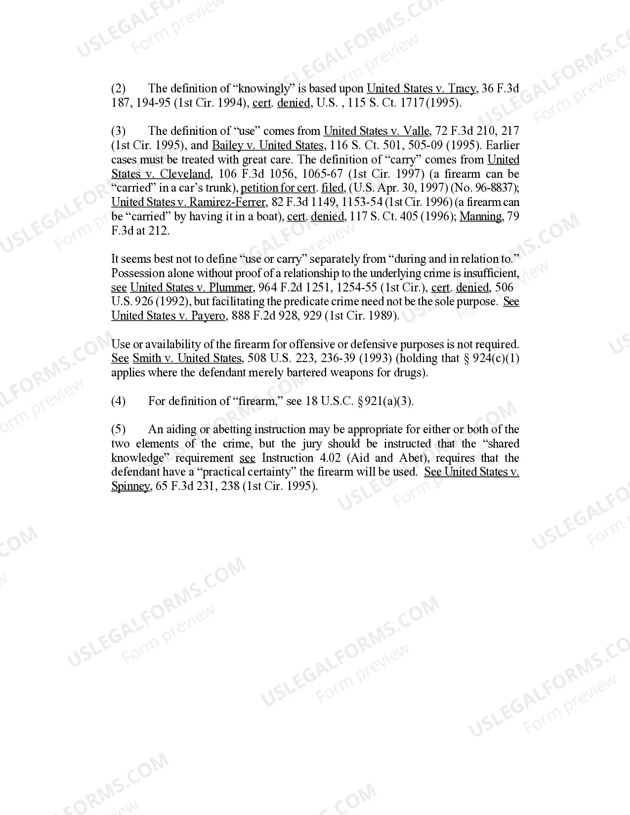 Preview Using or Carrying a Firearm During and in Relation to Drug Trafficking or Crime of Violence, 18 U.S.C. Sec. 924(c)