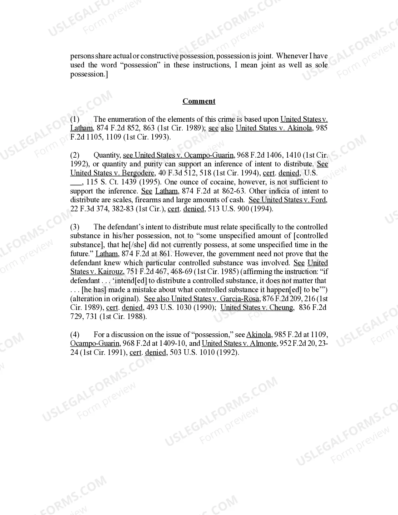 Preview Possession with Intent to Distribute a Controlled Substance, 21 U.S.C. Sec. 841(a)(1)
