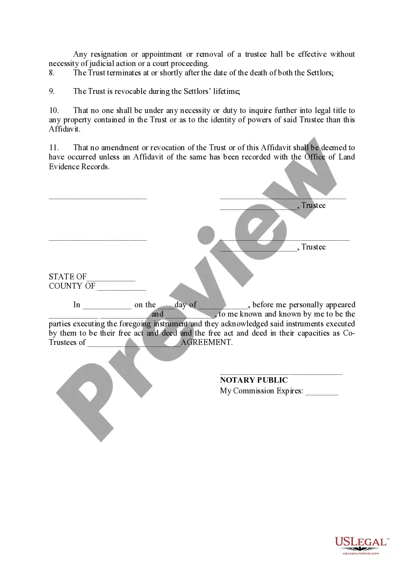 Preview Affidavit and Memorandum of Trust