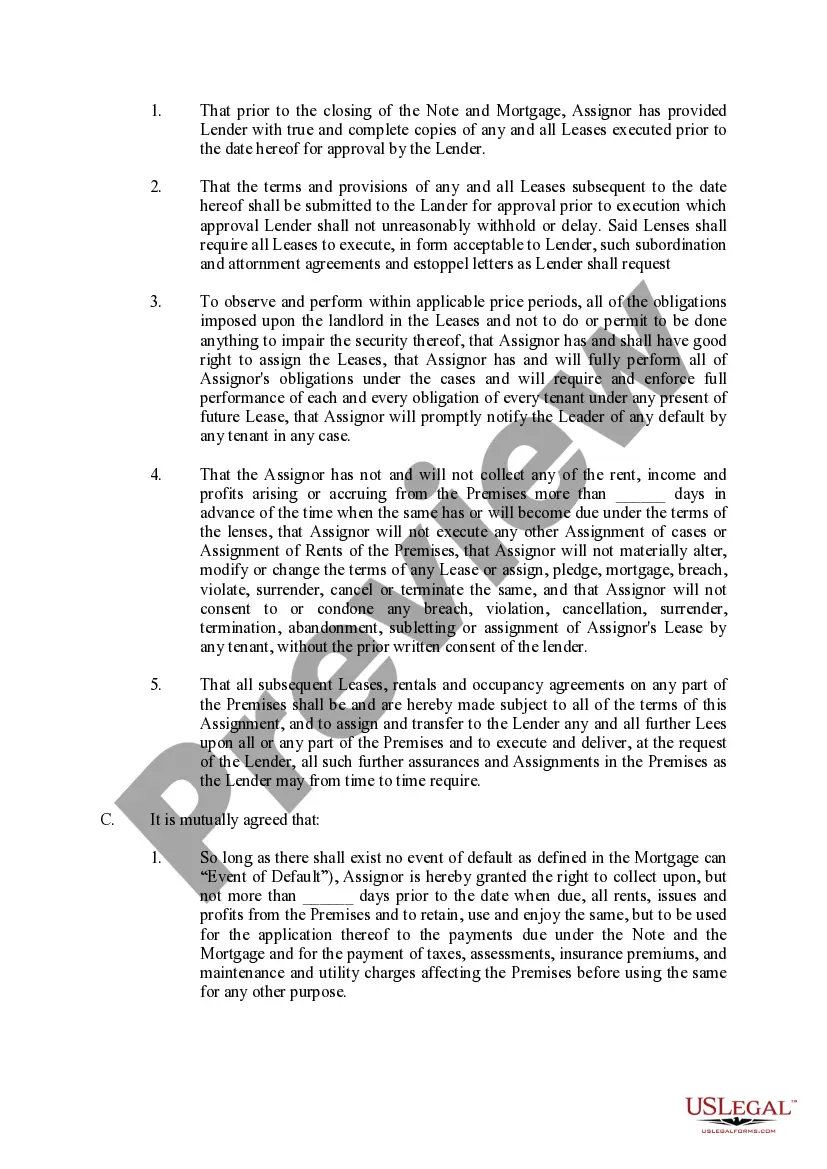 Preview Collateral, Assignment of Leases and RentalsAnd Rentals