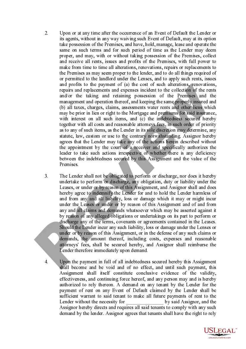 Preview Collateral, Assignment of Leases and RentalsAnd Rentals