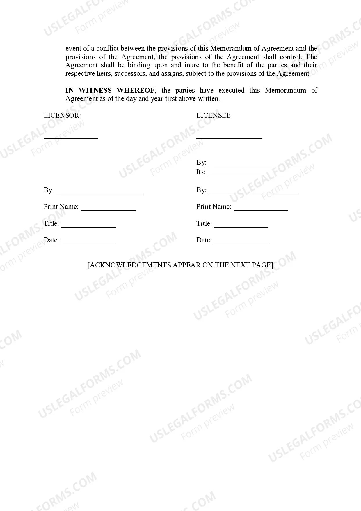 Preview Memorandum of Agreement