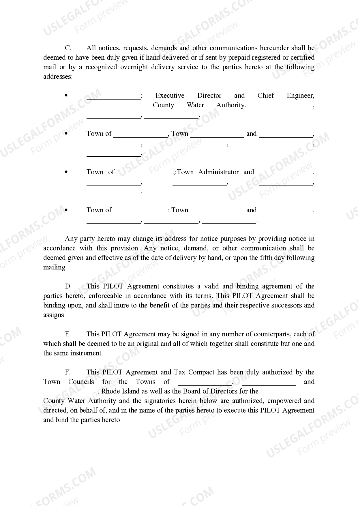 Rhode Island Payment in Lieu of Taxes Agreement US Legal Forms
