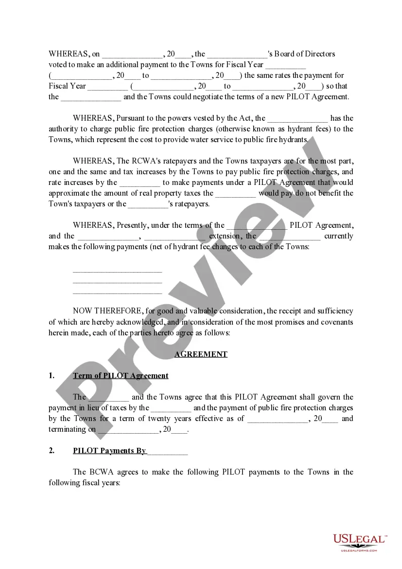 Preview Payment in Lieu of Taxes Agreement