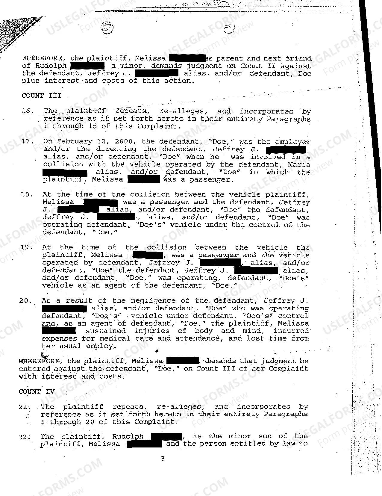 Preview A02 Amended Complaint for Personal Injuries to Passenger Due to Negligent Operation of Motor Vehicle