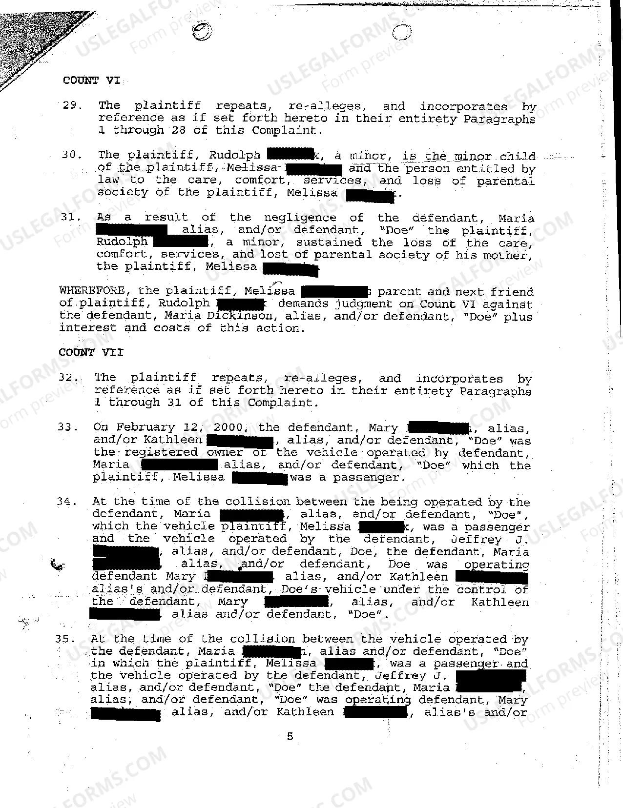 Preview A02 Amended Complaint for Personal Injuries to Passenger Due to Negligent Operation of Motor Vehicle