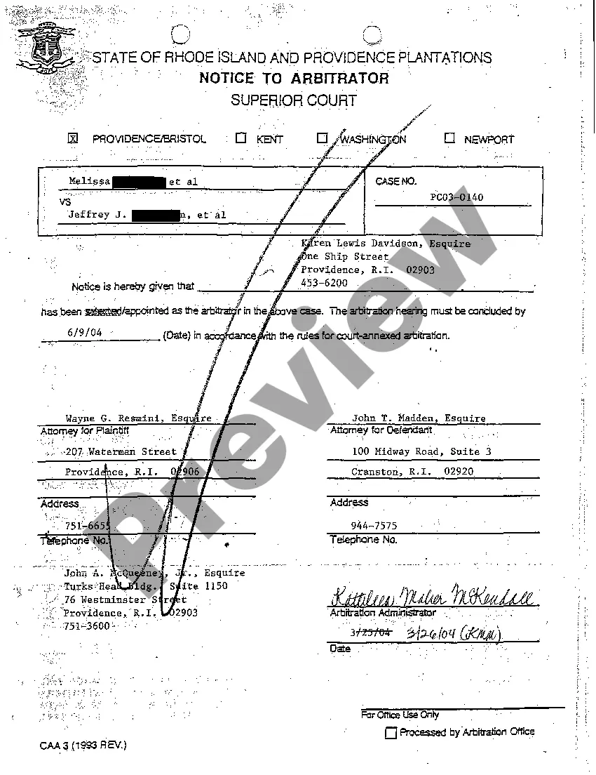 Preview A22 Designation to Arbitration and Selection Appointment of Arbitrator