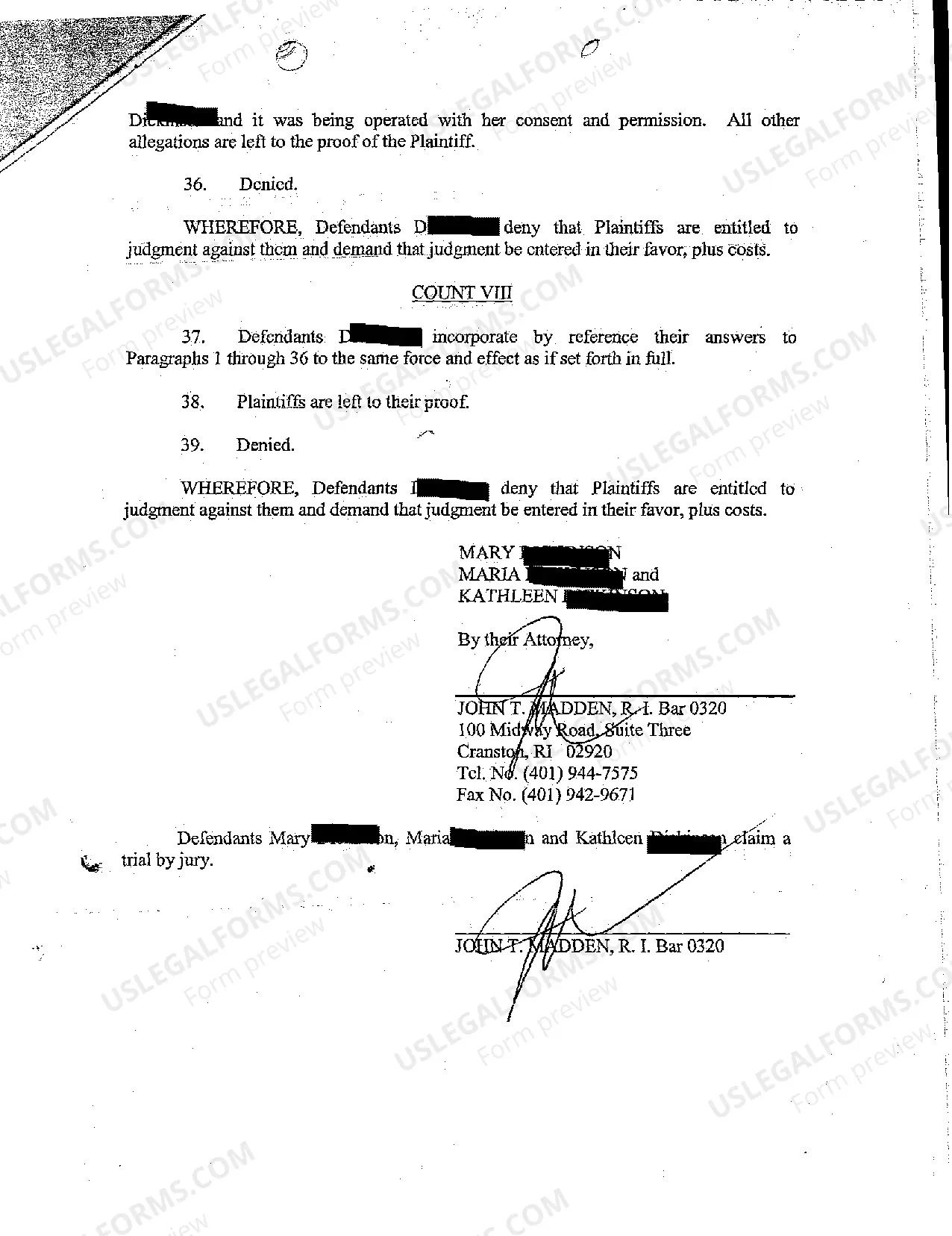 Preview A25 Answer of Co-Defendant to Plaintiffs' Amended Complaint