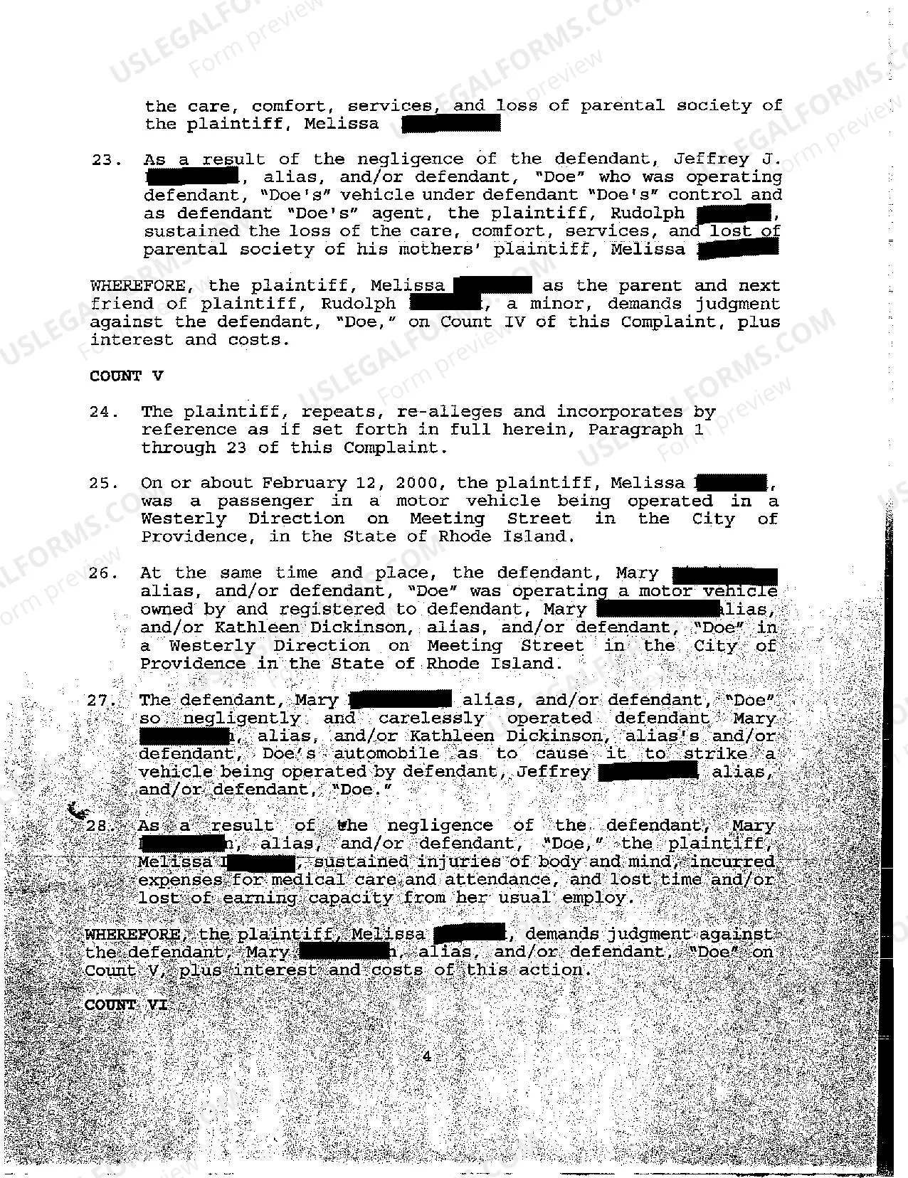 Preview A01 Original Complaint for Personal Injuries Due to Negligent Operation of Motor Vehicle