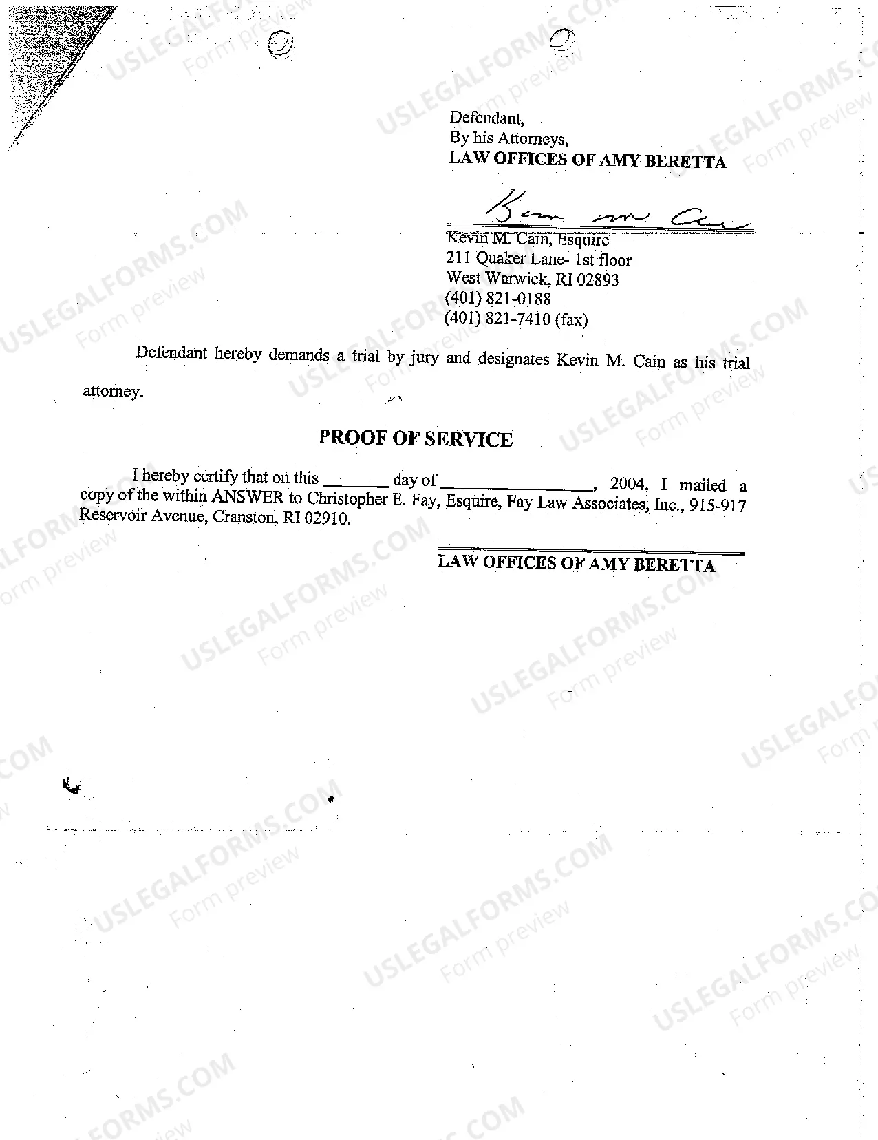 Preview A33 Defendant's Answer to Plaintiff's Complaint