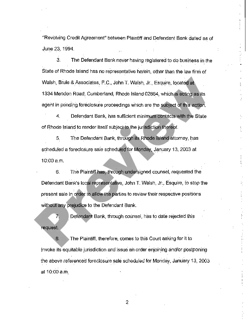 Preview A01 Amended Complaint for Injunctive Relief Stopping Foreclosure Sale of Property Because No Accounting on Mortgage Given