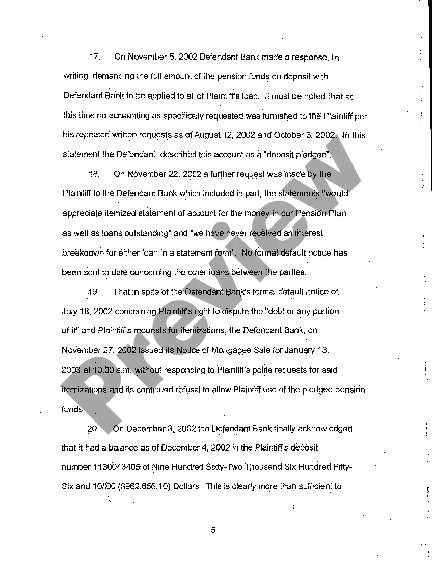 Preview A01 Amended Complaint for Injunctive Relief Stopping Foreclosure Sale of Property Because No Accounting on Mortgage Given