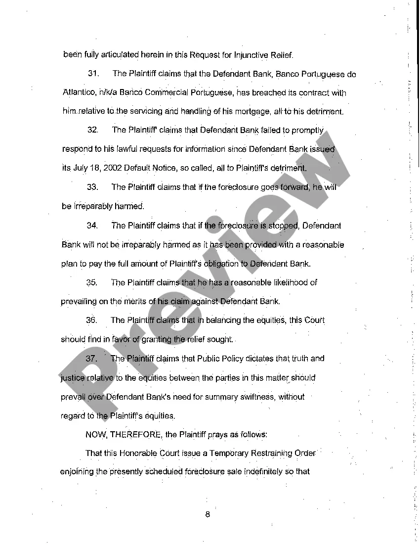 Preview A01 Amended Complaint for Injunctive Relief Stopping Foreclosure Sale of Property Because No Accounting on Mortgage Given