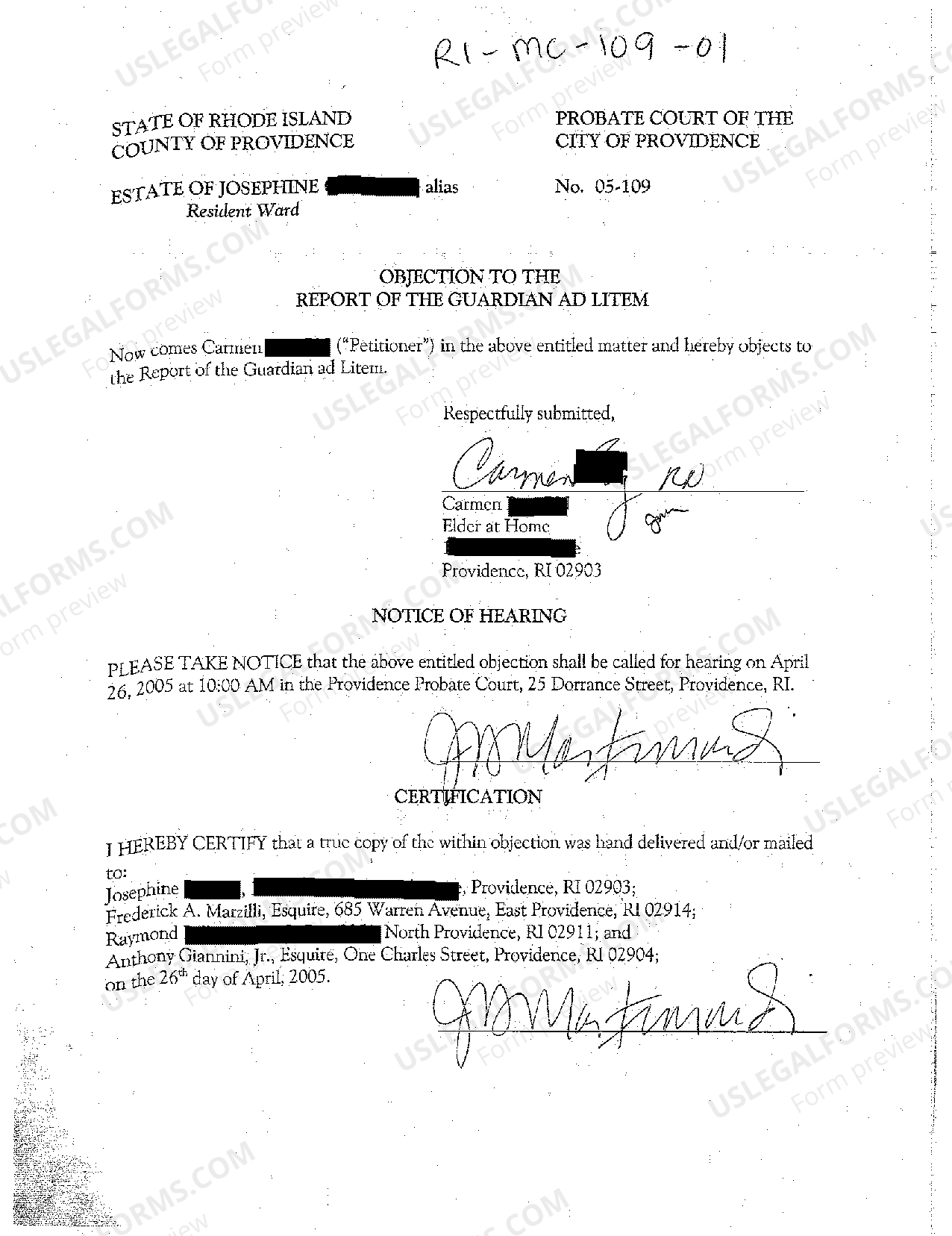 Rhode Island Objection to the Report of the Guardian Ad Litem US Legal Forms