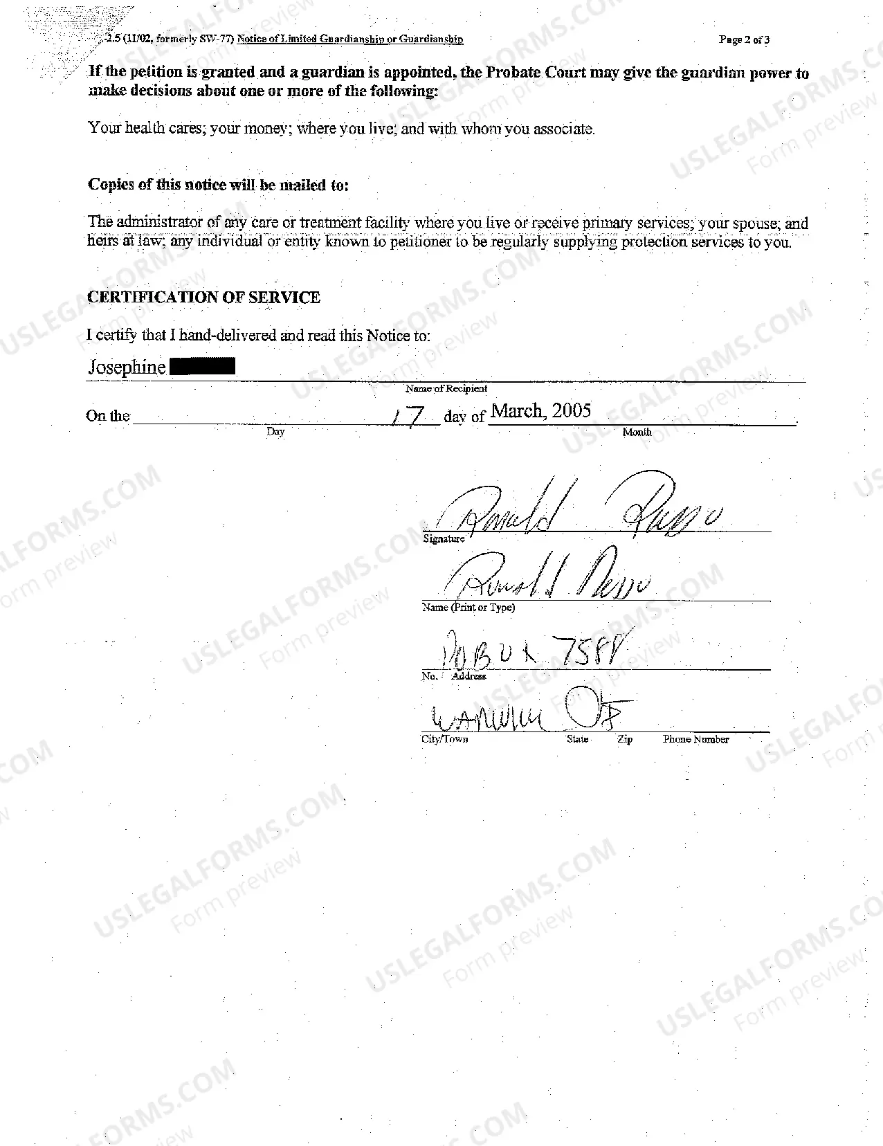 Preview A08 Notice that a Petition for Limited Guardianship has Been Filed