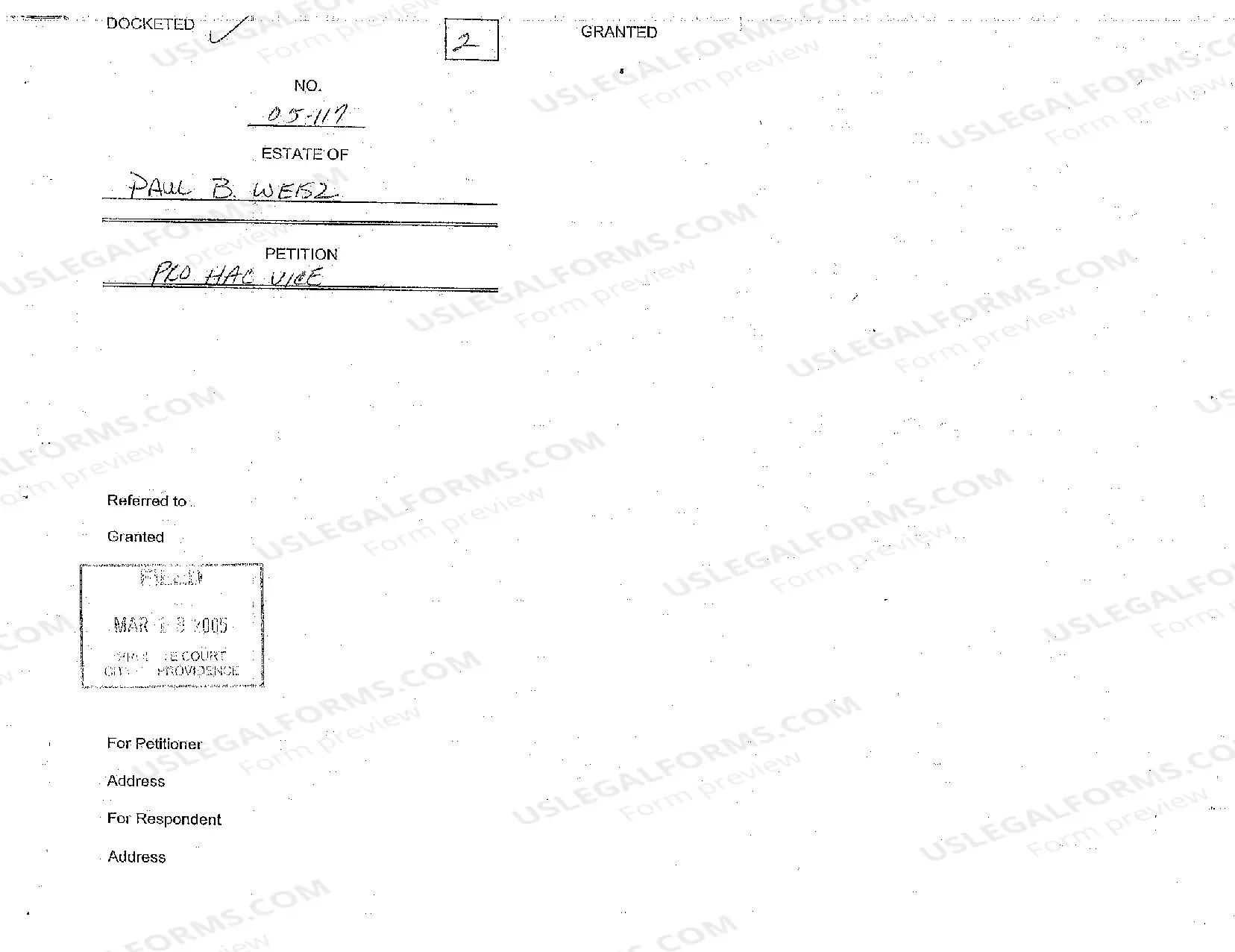 Preview A01 Petition to Probate Will Pro Hac Vice