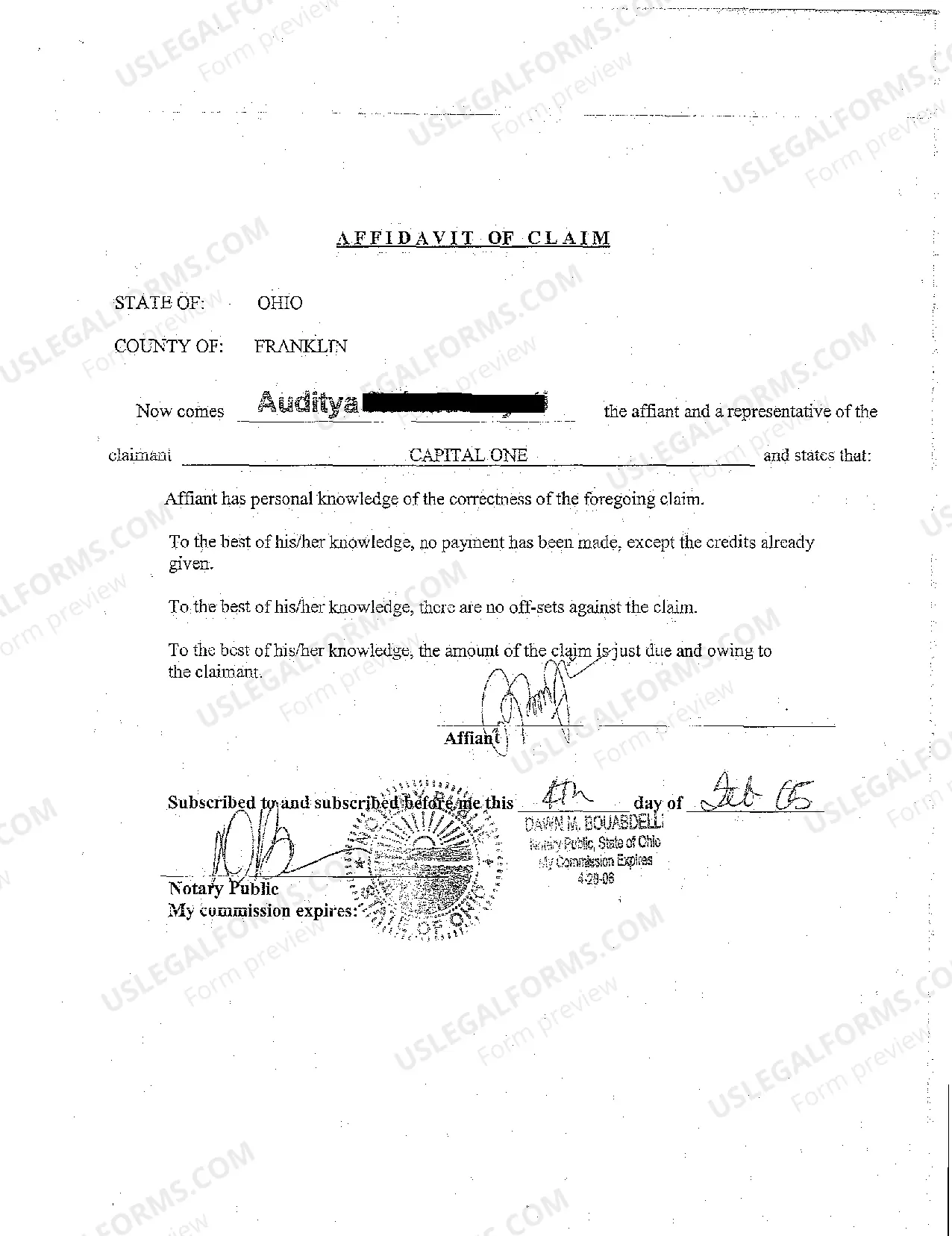 Preview A01 Claim Against Decedent's Estate for Indebtedness