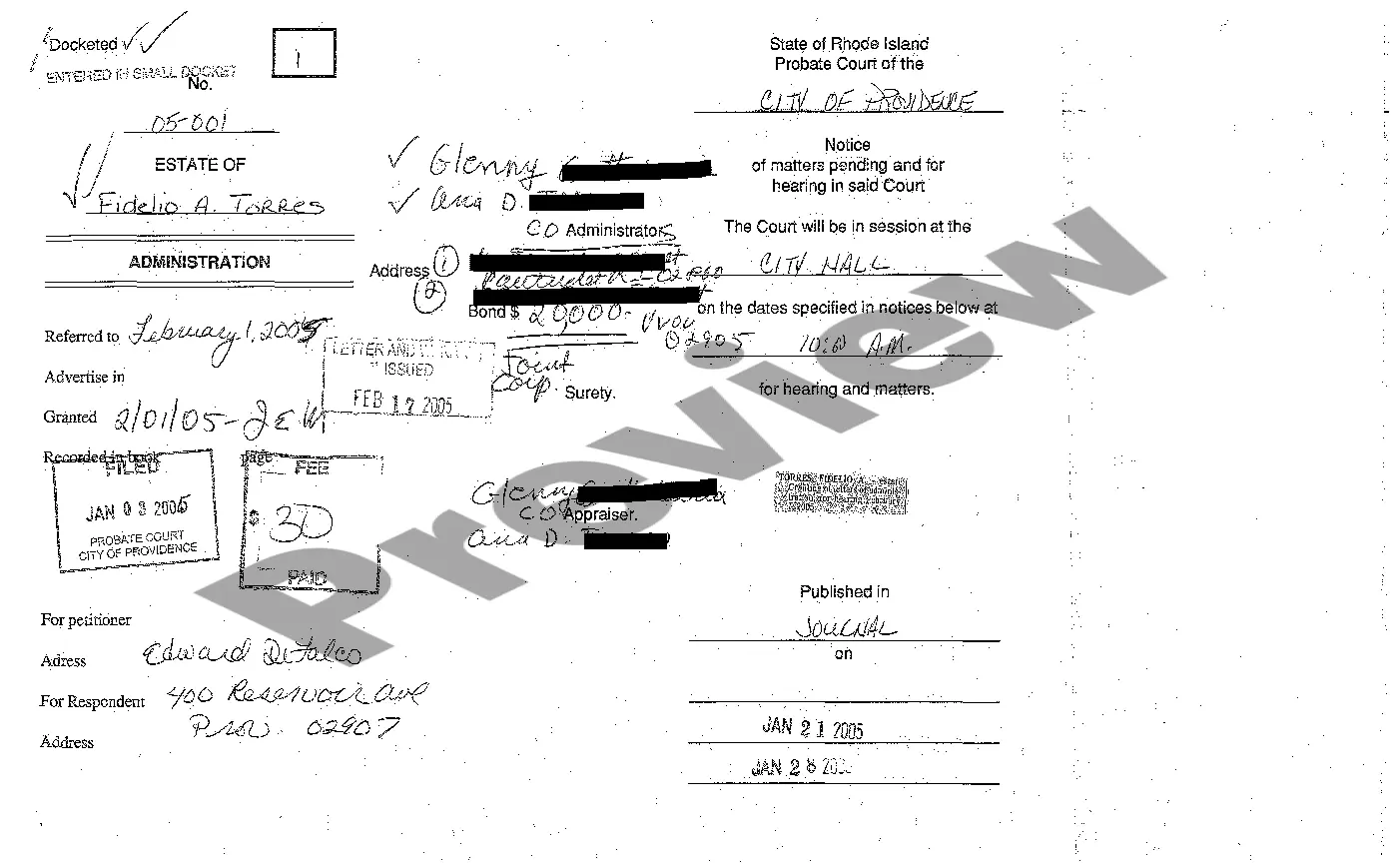 Preview A05 Probate Form Basic Information for Court Records