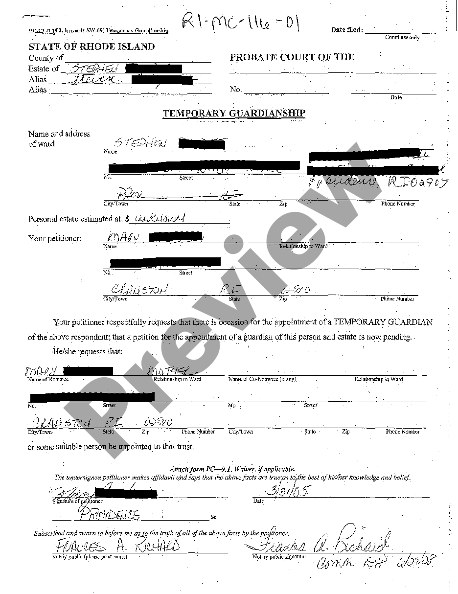 Rhode Island Temporary Guardianship Form | US Legal Forms