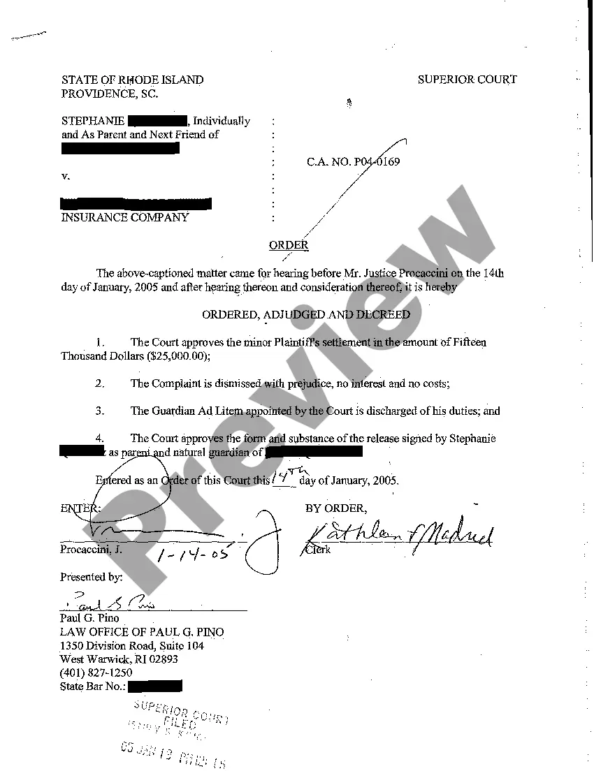 Preview A06 Guardian's Trust Agreement and Order Approving Settlement and Dismissing Case With Prejudice