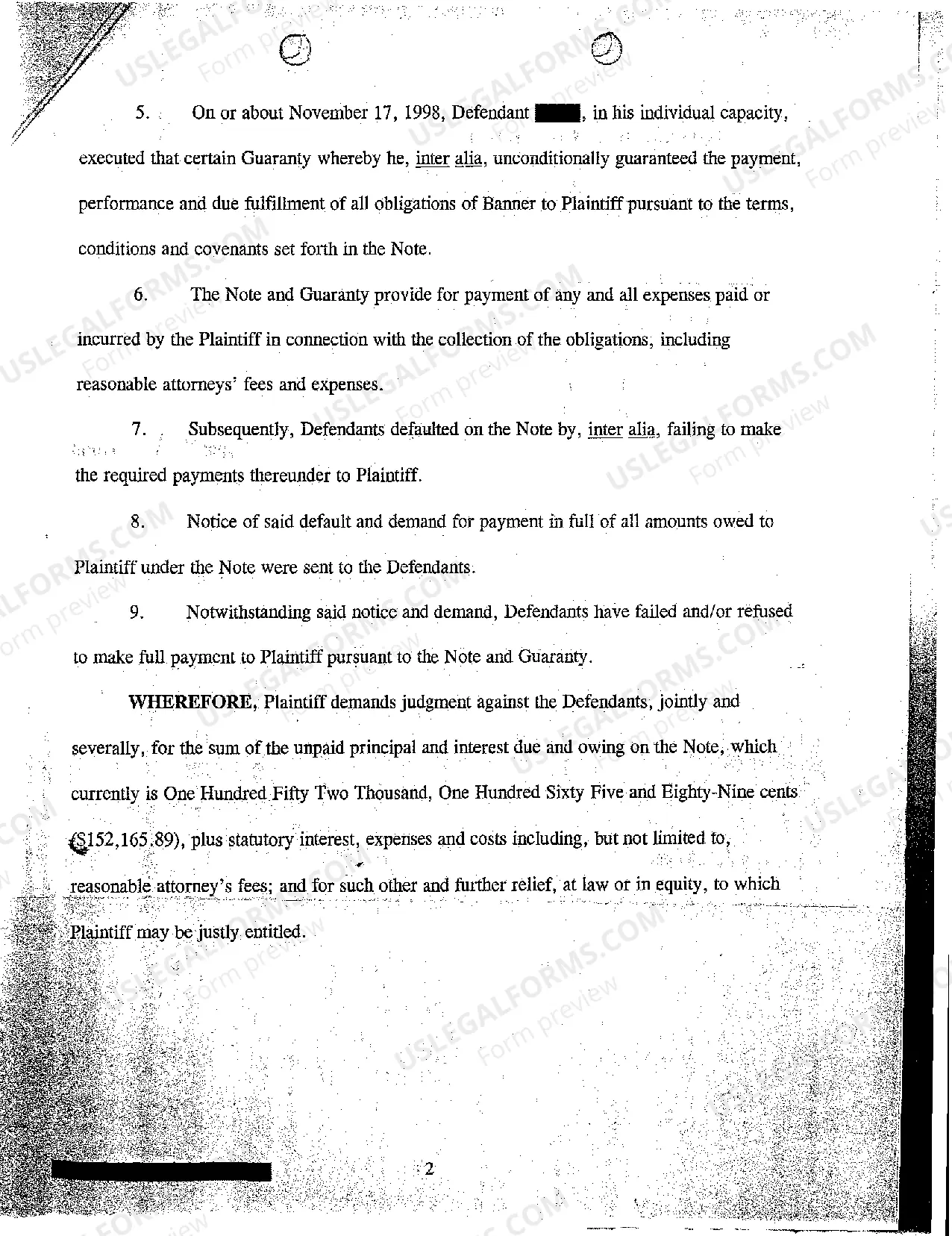 Preview A01 Complaint for Breach of Promissory Note