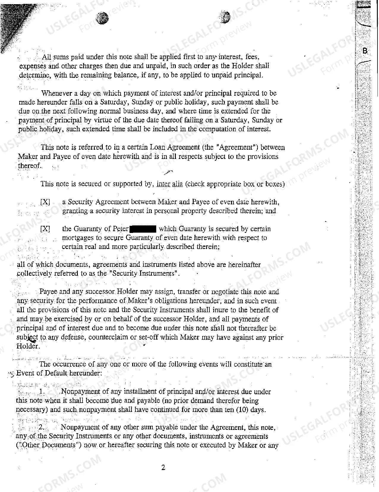 Preview A05 Original Promissory Note and Guaranty of Defendant