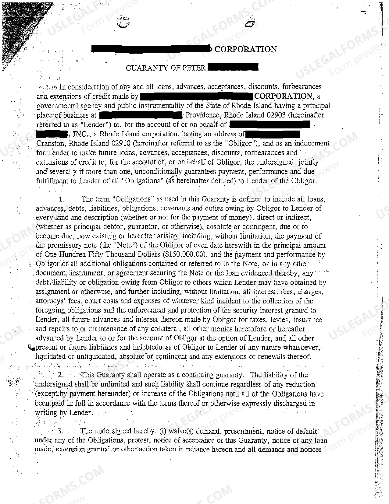 Preview A05 Original Promissory Note and Guaranty of Defendant