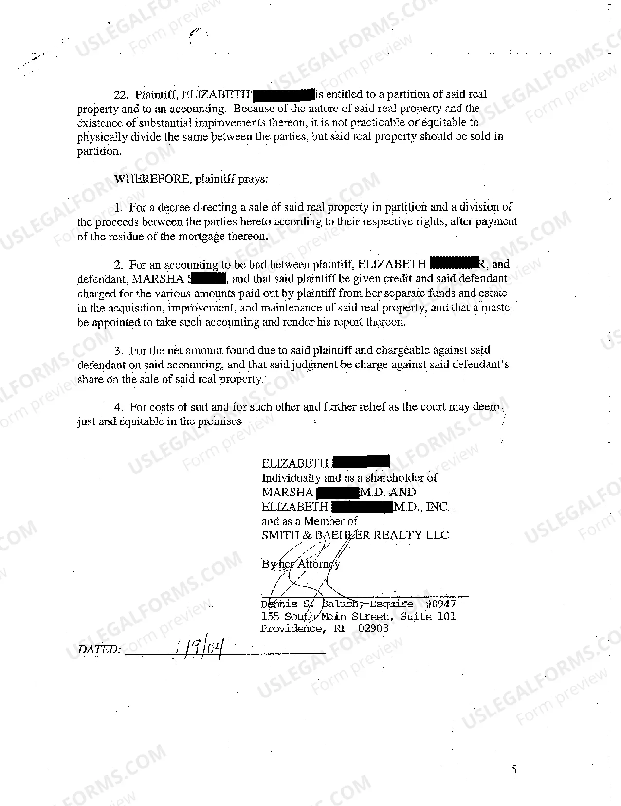 Preview A01 Complaint Breach of Agreement Pay Joint Debts With Excess Profits from Refinancing Jointly Owned Property