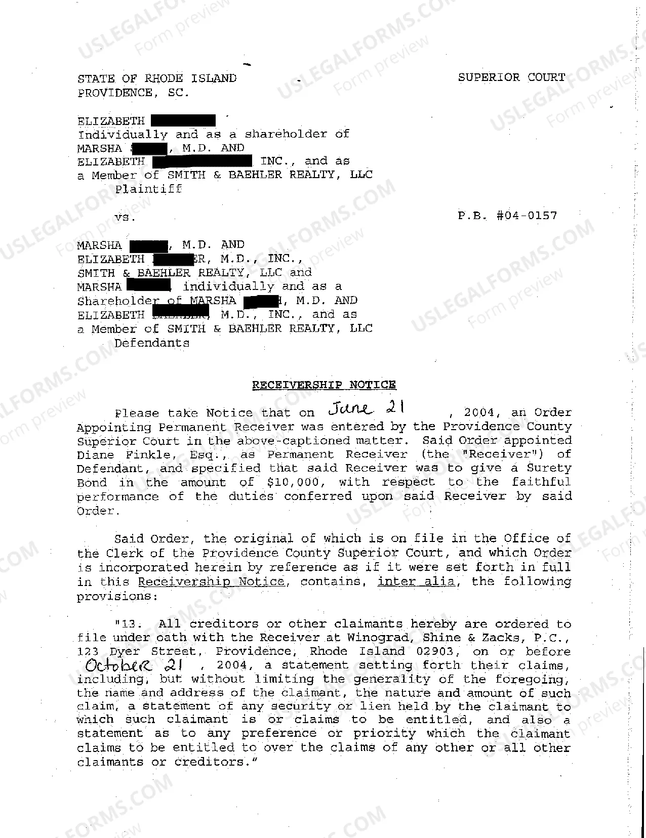 Preview A13 Petition to Place Plaintiff into Receivership