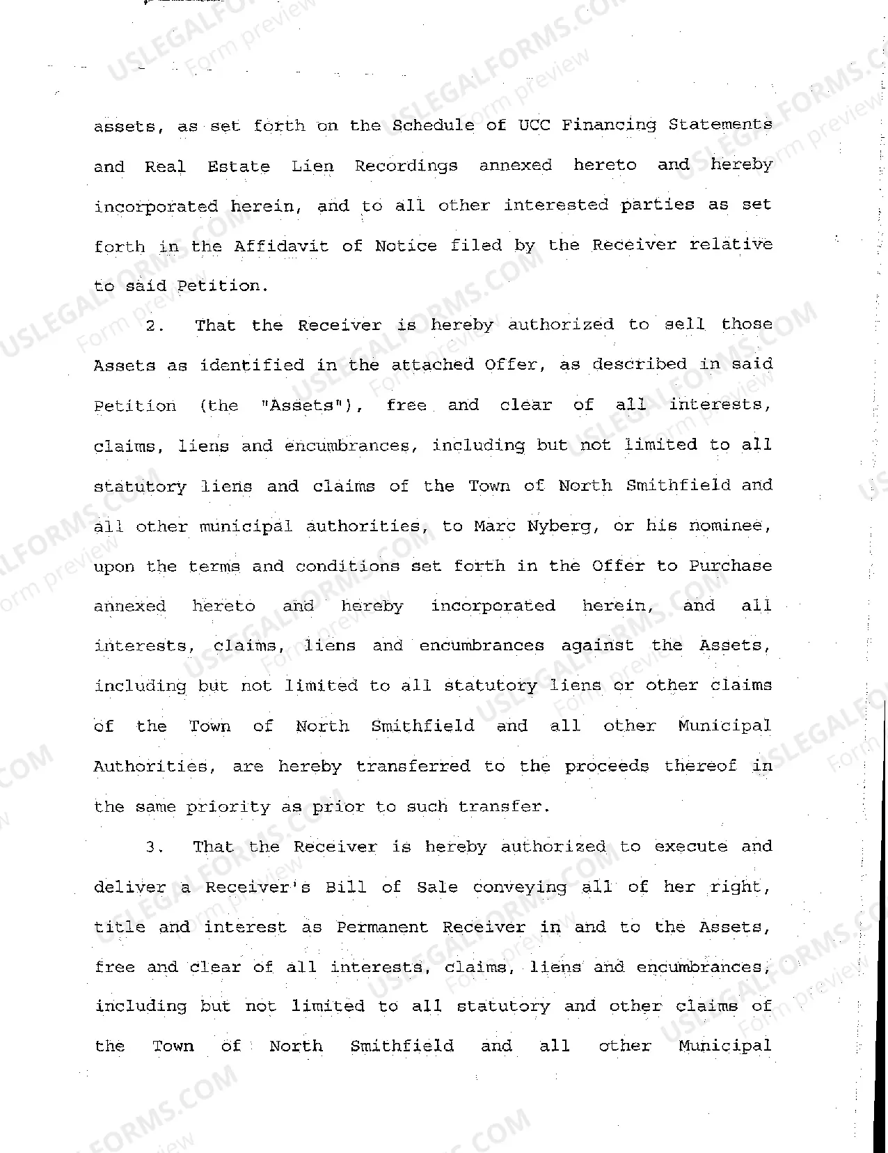 Preview A17 Order Granting Receiver's Petition to Sell Certain Assets Free and Clear of Liens