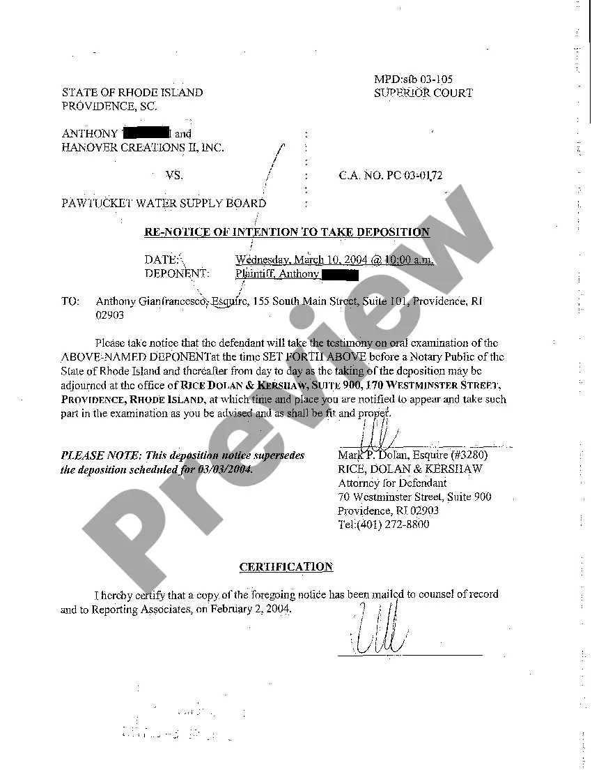 Preview A10 Notice of Intention to Take Deposition